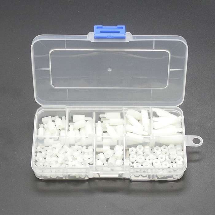 180pcs M3 Nylon White M-F Hex Standoff Spacers Screw Nut Assortment Kit with Box
