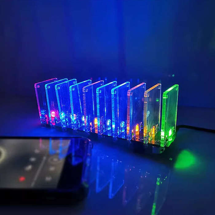 DIY Kit - 10-Segment Crystal Column Sound-Controlled Spectrum Lamp DIY Kit 7-Color LED Lights Adjust