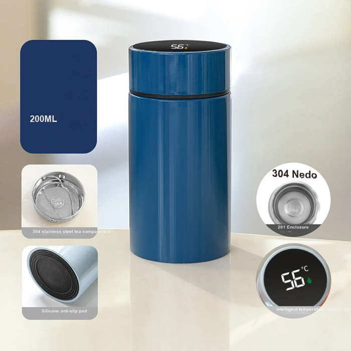 Black - 200ML Temperature Display Mini Thermos Water Bottle Smart Stainless Steel Thermos Digital Di