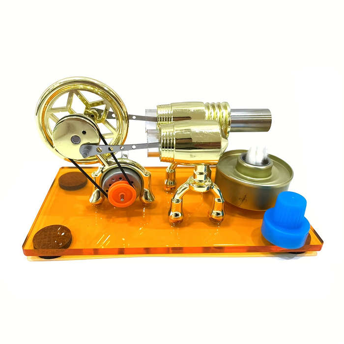Gold - K611 Hot Air Stirling Engine Model Alternator wiht LED Acrylic Base Plate Steam Power Experim