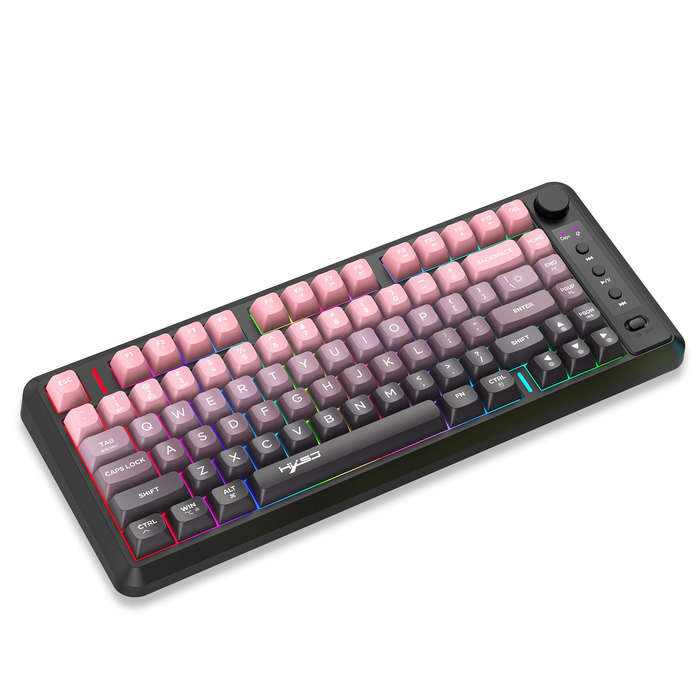Black - HXSJ L400 Three Mode Wireless Gaming Keyboard 81 Keys Ergonomic RGB Backlight Membrane 2000m