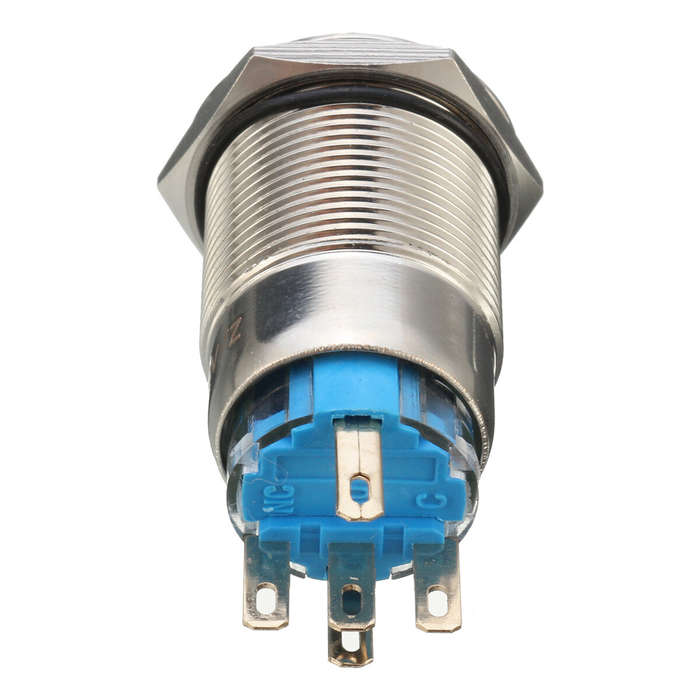 Blue - 5 Pin 19mm LED Light Illuminated Push Button Latching Switch SPDT Waterproof