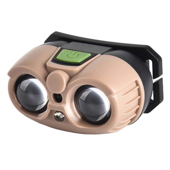 Beige - Bikight Smart Body Motion Sensor Mini LED Headlamp with Band, USB Rechargeable Headlight Wat