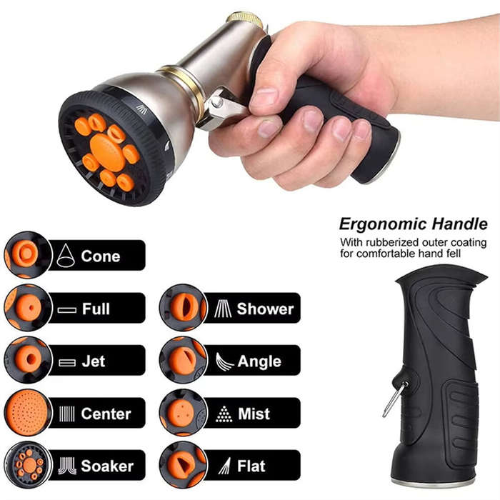 Black - 9-Pattern Adjustable Hose Sprinkle Nozzle Multifunctional Irrigation Sprayer Zinc Alloy Ergo