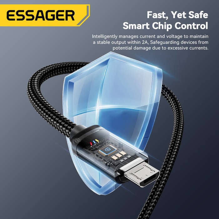 1.2M - ESSAGER ES-X60 2A USB-A to Type-C+Micro USB Cable Fast Charging Data Transmission Tinned Copp