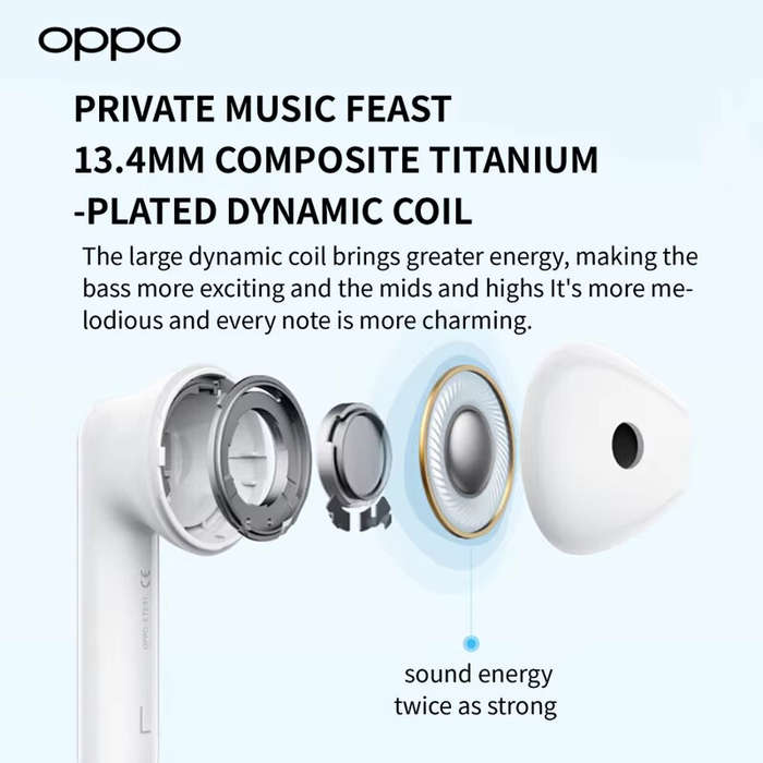 White - OPPO Enco Air2 TWS Earbuds Wireless bluetooth Earphone AI Call Noise Reduction 13.4mm Moving