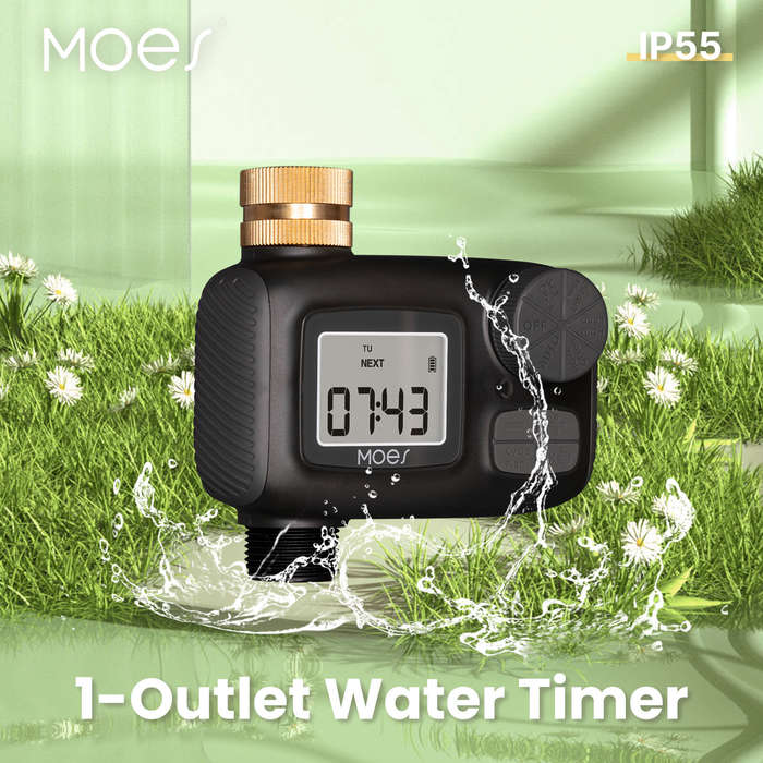 NPT - MOES 1-Outlet Water Timer IP55 Waterproof Brass Inlet Rotary Knob Button Control With LCD Disp