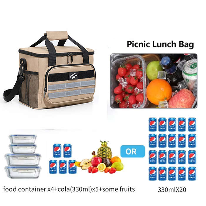 Black - IPRee Large-Capacity Outdoor Picnic Bag Handheld&Crossbody Multi-Layers Travel Thermal Bag T