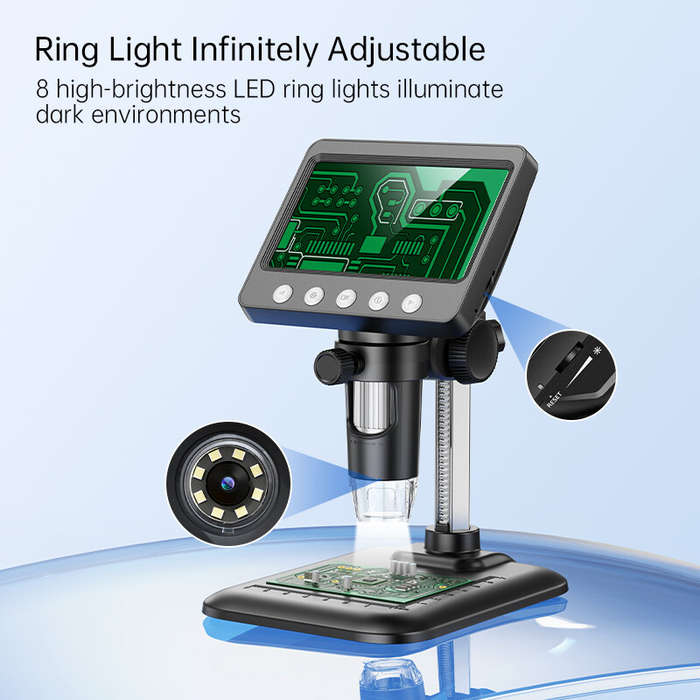 Black - 4.3 Inch Digital Microscope 50X-1000X Magnification 2 Million Pixel HD Camera 8 LED Lights P