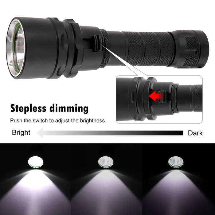 High Power Diving Flashlight IP68 Waterproof Professional Dive Lights 18650 Battery for Deep Sea Und
