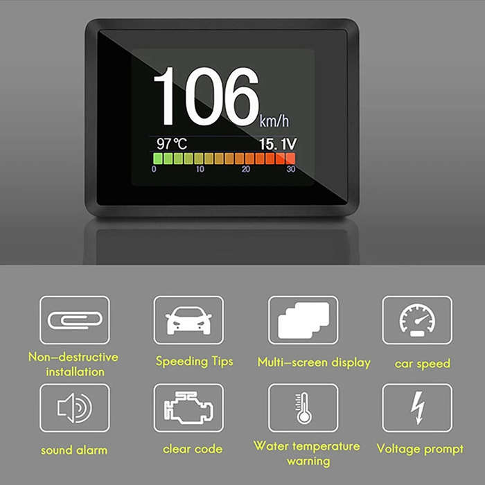 Black - Car HUD Head-Up Display Obd Speed Fuel Consumption Water Temperature Voltage Overspeed Alarm