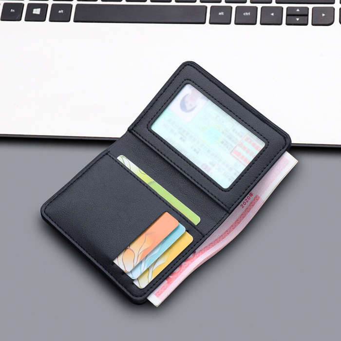 Black - Men's Vertical Wallet Thin PU Leather Anti-magnetic Clip Wallet Simple Style Urban Daily Com