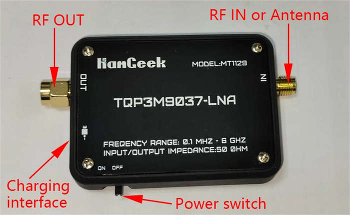 Black - MT1129 Low Noise Amplifier 100KHz to 6GHz Ultra Low Noise Figure High Gain SMA Type C Rechar