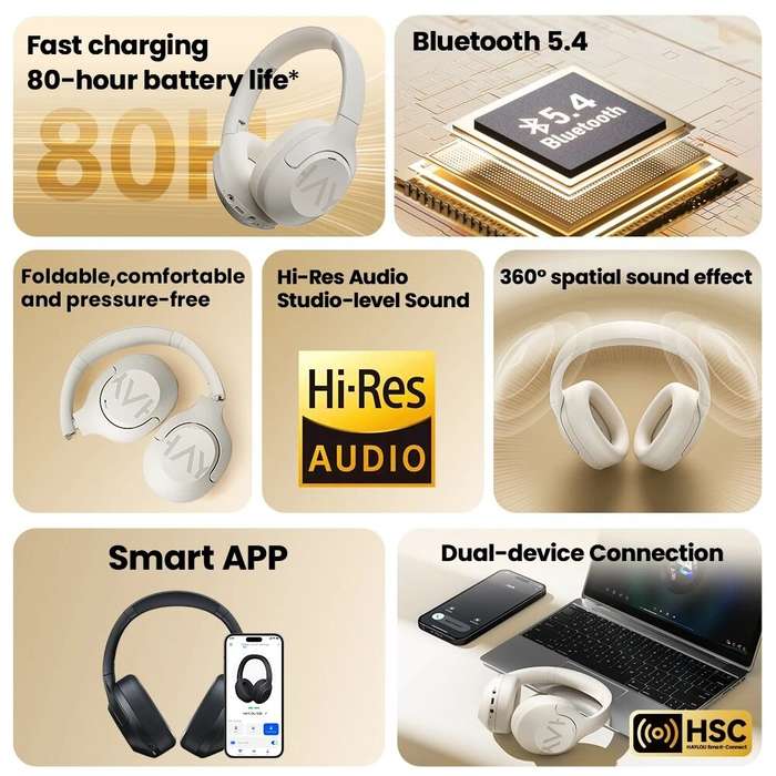 Black with Mic - HAYLOU S30 Pro ANC Headset Wireless bluetooth 5.4 Headphone -43dB Active Noise Canc