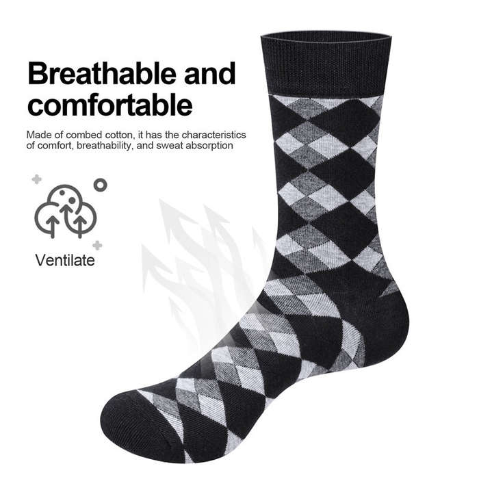 XXL - YUEDGE 5 Pairs Of Men's Trendy Checkered Pattern Mid Calf Crew Socks, Breathable Cotton Blend