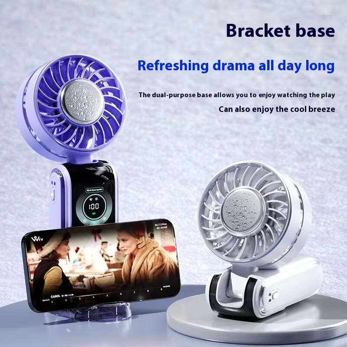 Blue - 100 High Speed Handheld Fan with Smart LED Display Semiconductor Cooling Fan Portable Recharg