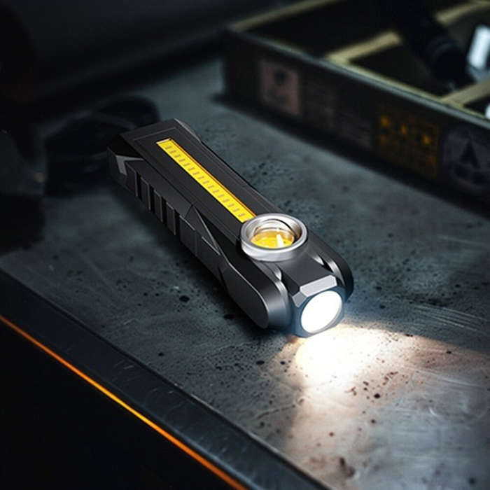 Black - BIKIGHT Magnetic COB Flood Working Light Portable LED Flashlight USB Rechargeable 3 Lighting