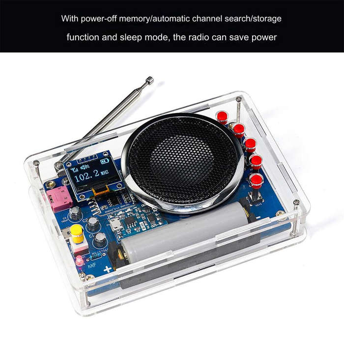 Transparent - OLED Display Radio Kit 87-108MHz with 18650 Rechargeable Battery Advanced RDA5807 Modu