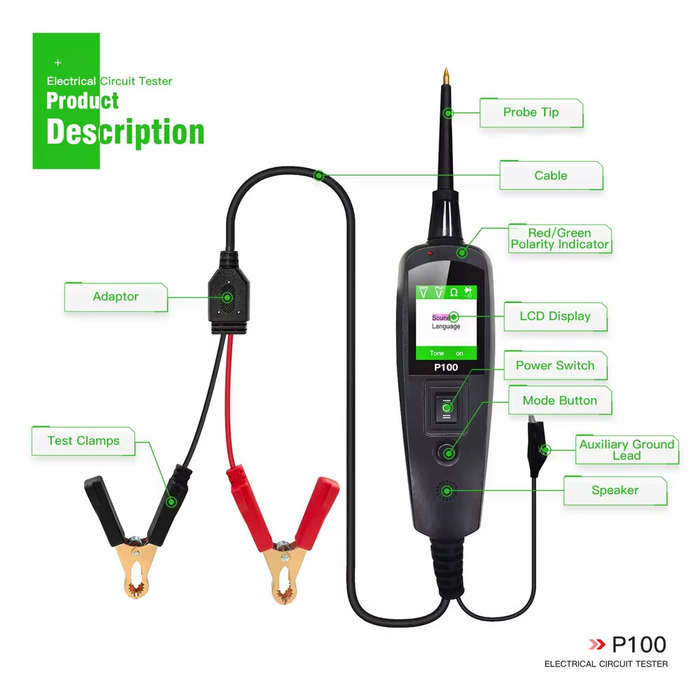 JDiag P100 Automotive Car Circuit Tester Power 12V/24V Electric Circuit Tester Car Diagnostic Tool T