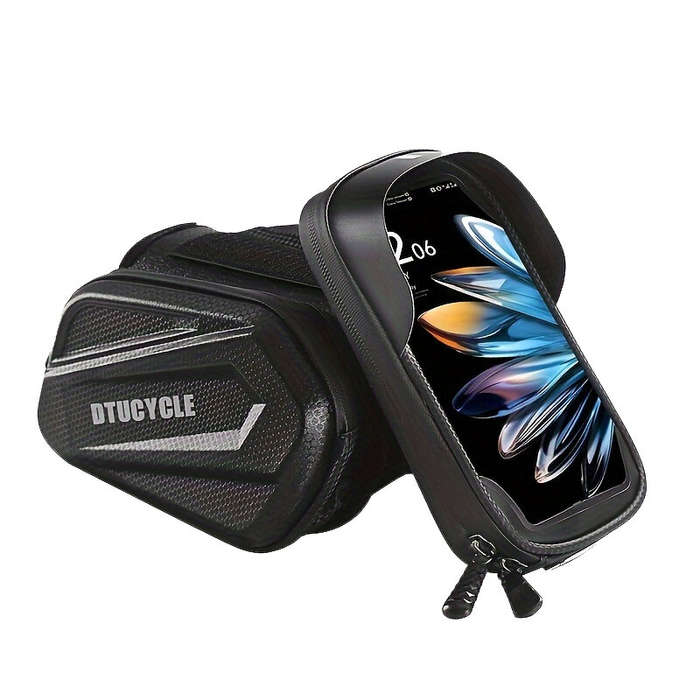 Black - DTUCYCLE Bicycle Front Frame Separable Organizer Bag Waterproof Touch Screen Cycling Bag Tri