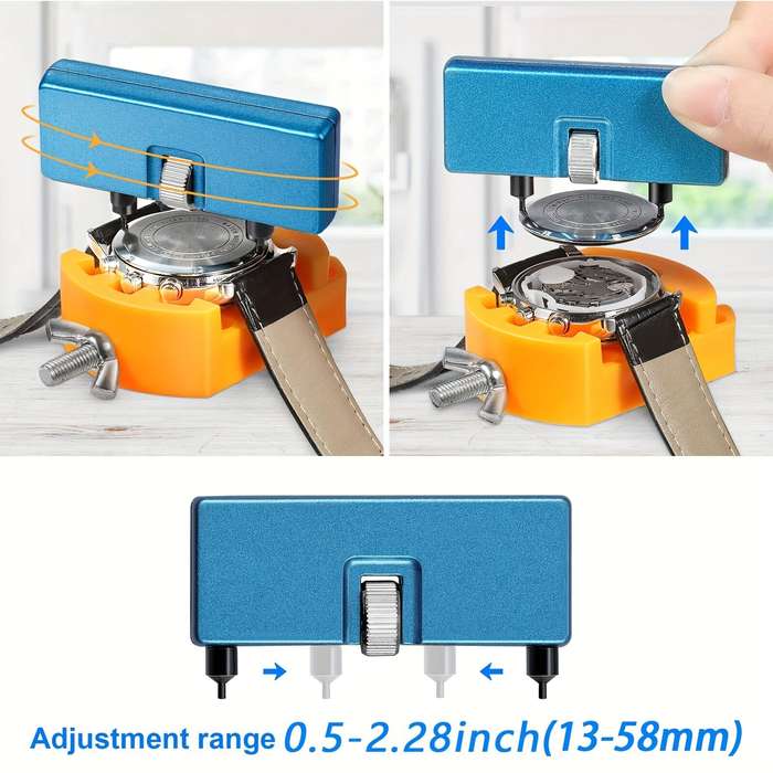 blue - 3 PCS Watch Repair Tool Set Watch Wrench Back Remover Tool Adjustable Opener Back Case Remove