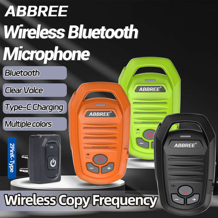 Black - ABBREE AR-639 Wireless Handheld bluetooth Microphone Speaker Type-C for Baofeng UV-5R UV-21
