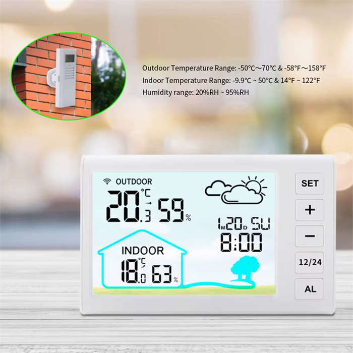 White - TS-FT006 Indoor Digital Thermometer and Hygrometer Mini LCD Wall Wireless Multifunctional Mi