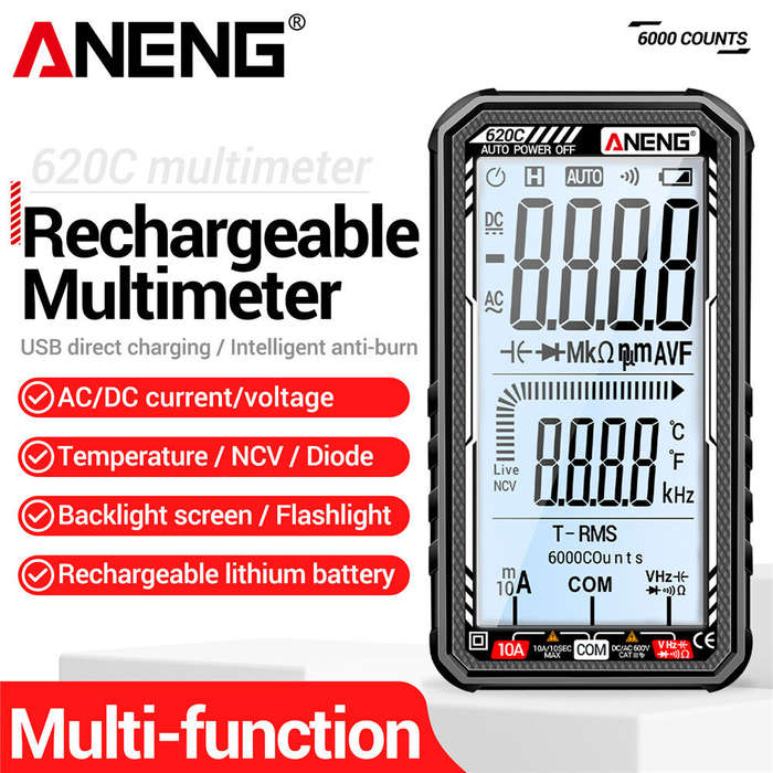 Red - ANENG 620C Digital Multimeter 6000 Counts AC/DC Voltage Current Tester with Backlit Screen Aut