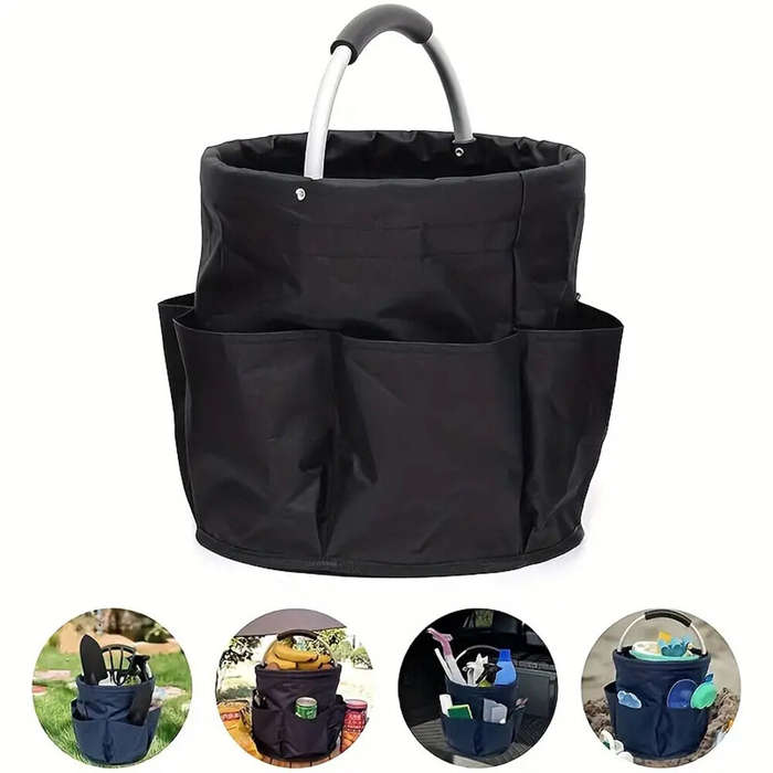 Black - 600D Oxford Cloth Tool Organizer Bag 17L Foldable Storage Basket with 6 Compartments Zipper