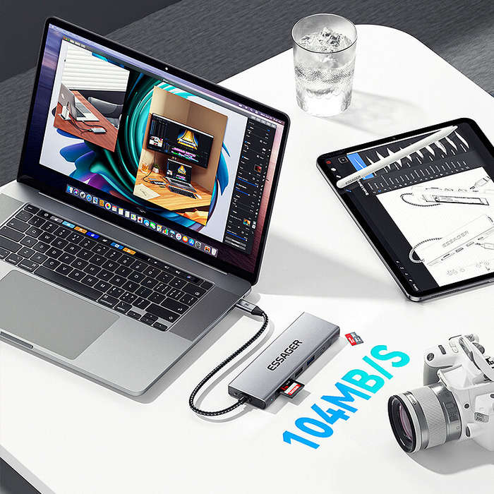8 in 1 - ESSAGER 8-in-1 Docking Station with Disk Storage USB 2.0 USB 3.2 Gen 2 10Gbps USB-C Data PD