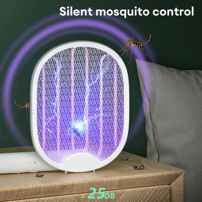 4 in 1Foldable Electric Mosquito Swatter with Portable UV Light Trap 5W Power and Dual Safety Switch