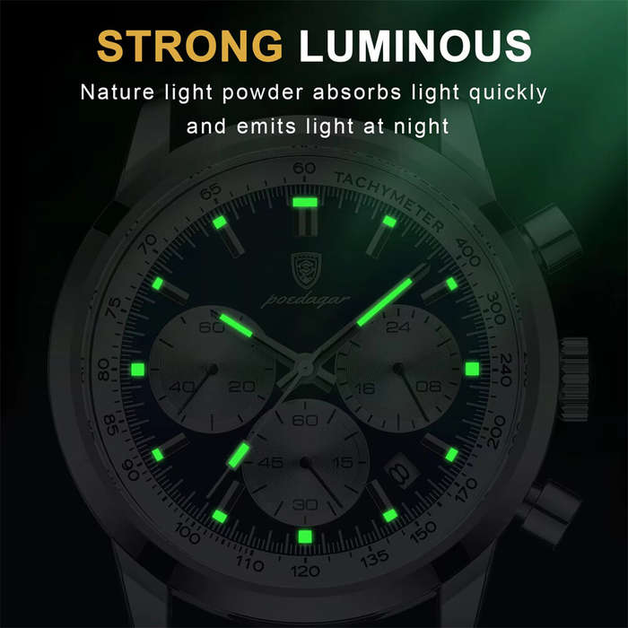 Blue - POEDAGAR Men's Luminous Waterproof Quartz Watch Fashion Comfortable Leather Multi-function Bu