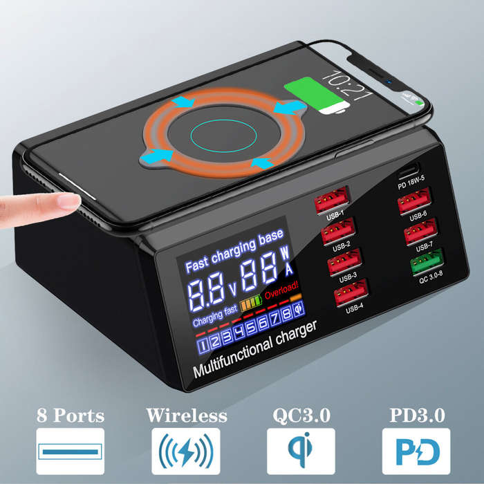 EU Plug - Bakeey 100W 8-Port USB PD Charger PD3.0 QC3.0 Desktop Charging Station Smart Charger 10W W