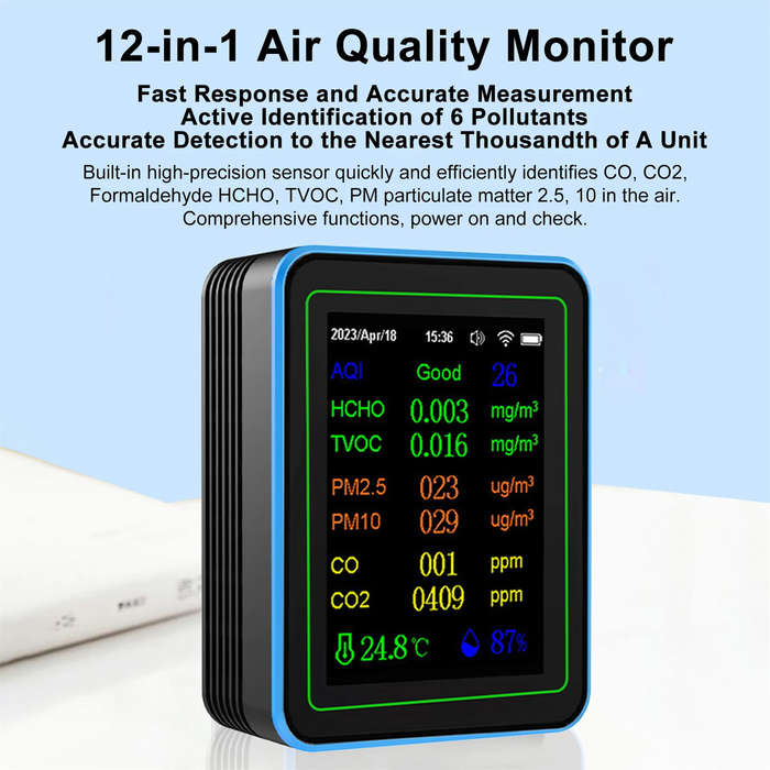 White - ZN-MT28 12-in-1 Air Quality Detector WiFi Carbon Dioxide Monitor PM2.5 PM10 TVOC HCHO CO CO2