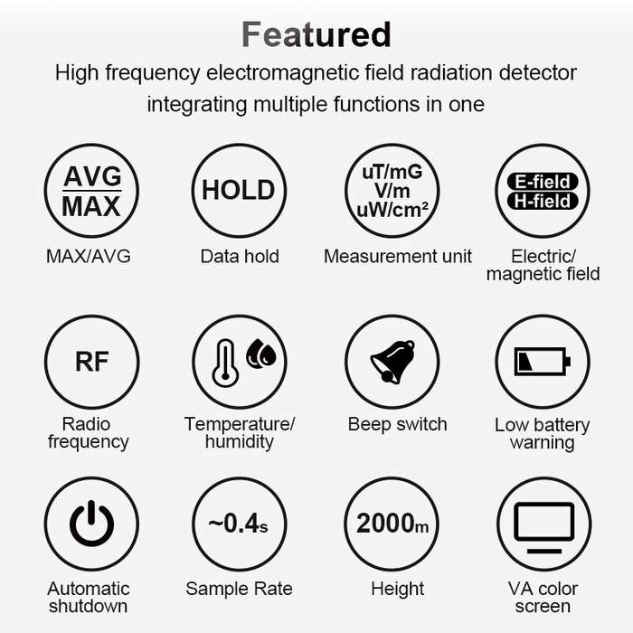 Black - MESTEK Electromagnetic Radiation Detector RF E-Field H-Field Temperature Humidity Meter High