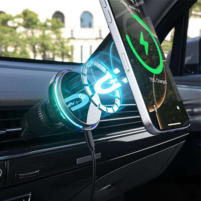 Black - QI2 Magnetic Wireless Car Charger 15W Cooling Phone Holder 360 Rotation Adjustable Light Sta