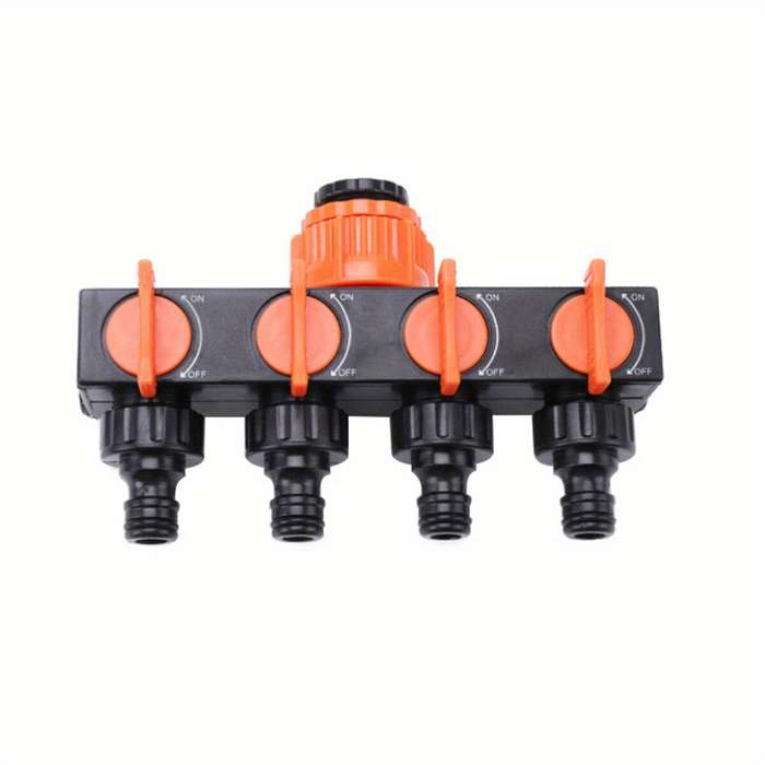 Orange - 4 Way Garden Hose Splitter Faucet Hose Connector Hose Water Divider With 4 Separate Switche