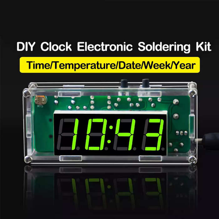 Blue - DIY Digital Clock Kit Multifunctional DS1302 USB Nixie Tube Display with Alarm Temperature Me