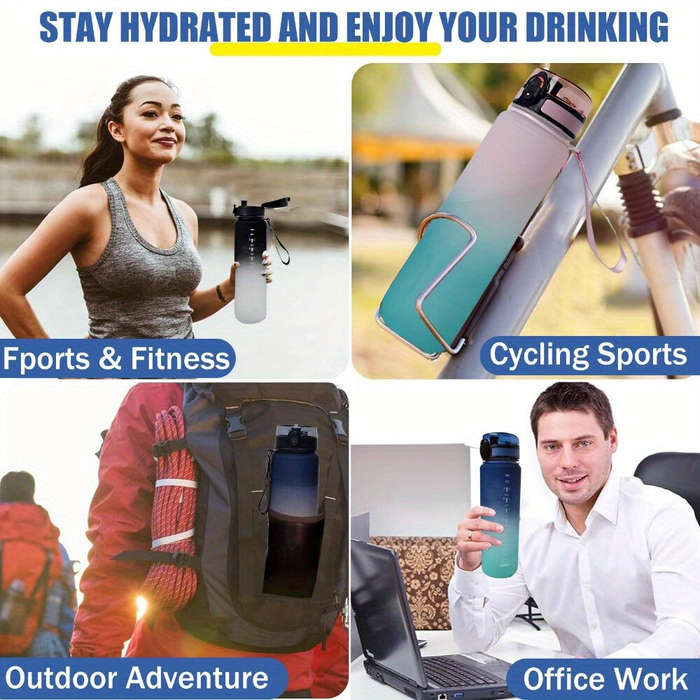 Black - IPRee 1L Large Capacity Sports Water Bottle Leak Proof Colorful Plastic Cup Drinking Outdoor
