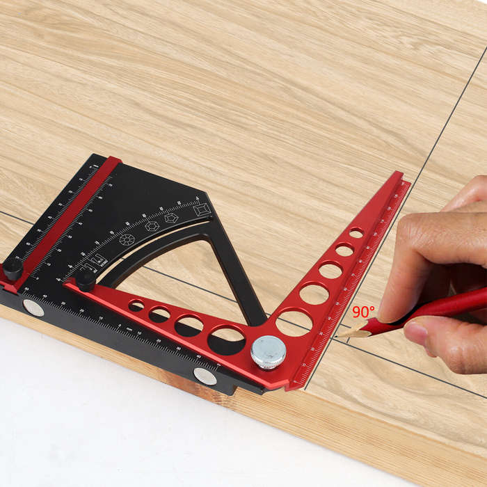 Black - Adjustable Set Square Scriber Aluminum Alloy Movable Angle Protractor Carpentry Measurement