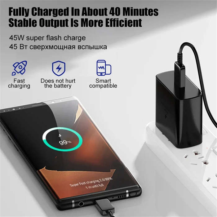 EU Plug - PD45W 1-Port USB PD Charger USB-C Fast Charging Wall Charger Adapter EU Plug US Plug with
