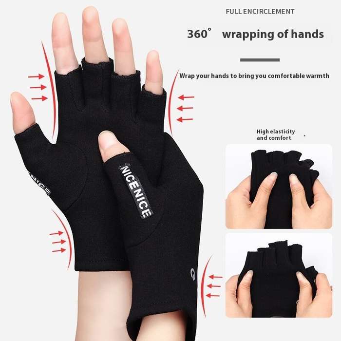 Black - TENGOO Winter Electric Heated Gloves USB Rechargeable Half-finger Gloves Hand Warmer Heating