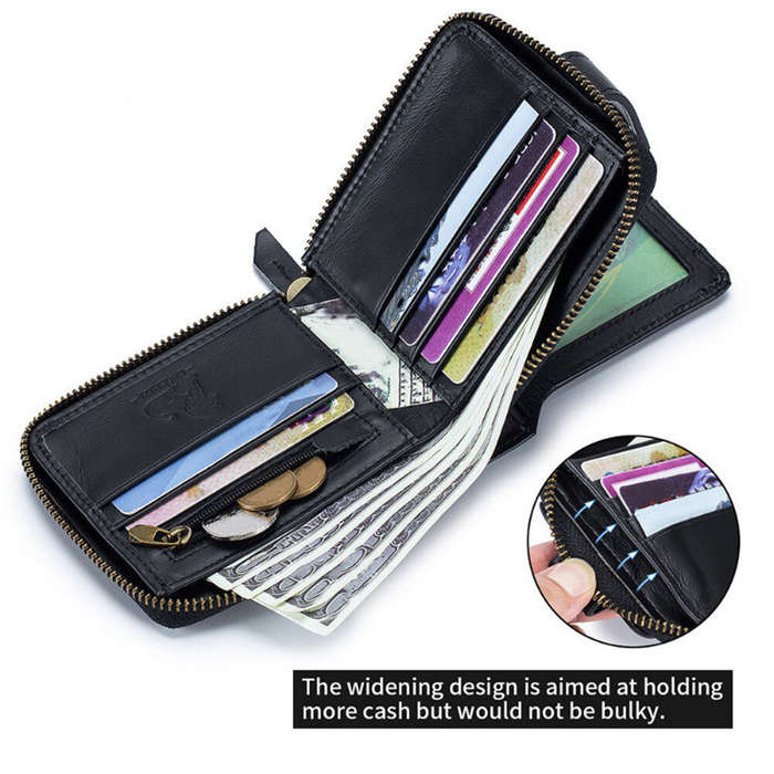 Coffee - Ekphero Men's RFID Genuine Leather Wallet Large Capacity Multi-card Anti-theft Retro Design