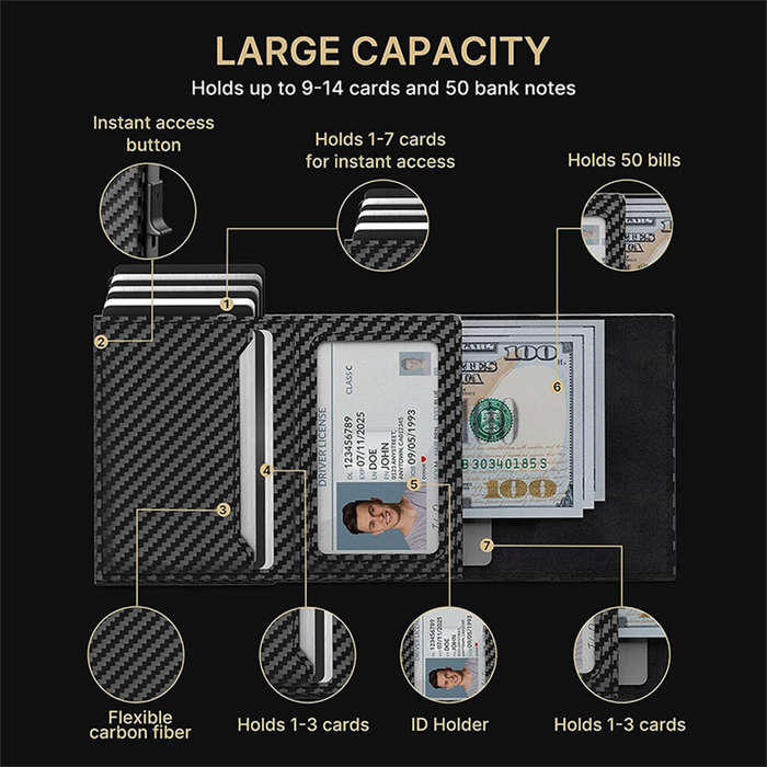 Black - AirTag Microfiber Men's Automatic Popup Card Holder Tri-fold RFID Anti-theft Brush Purse Wal