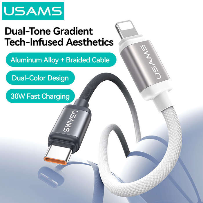 Blue/Pink - USAMS SJ757 PD30W Type-C to iP Cable Fast Charging Data Transmission Tinned Copper Core