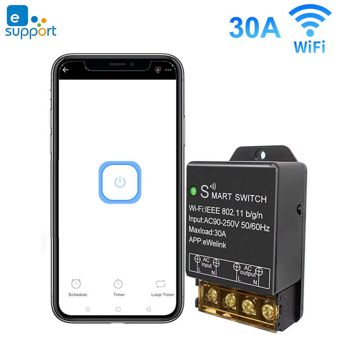 Grey - Ewelink WiFi Smart Switch 30A High Power Controller Motor Relay Module Timer Scheduling App &
