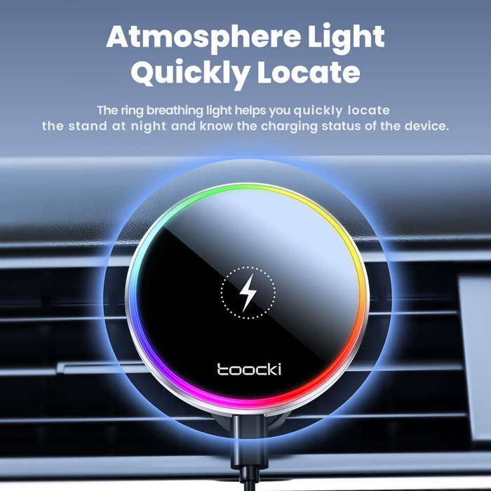 Type A - Toocki RGB Car Phone Holder 15W Wireless Charger Car Phone Charger Holder Stand For iPhone