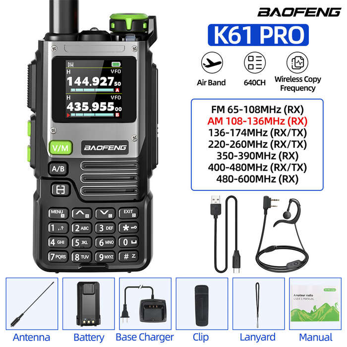 Black - BAOFENG UV-K61 PRO All-Band Two-Way Radio 640 Channels Voice-Activated NOAA Weather Stations