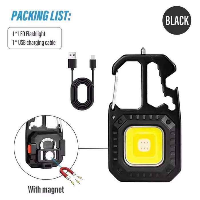 Grey - Mini COB LED Flashlight Keychain Lights Screwdriver Emergency Wrench Hammer Portable Key Ring
