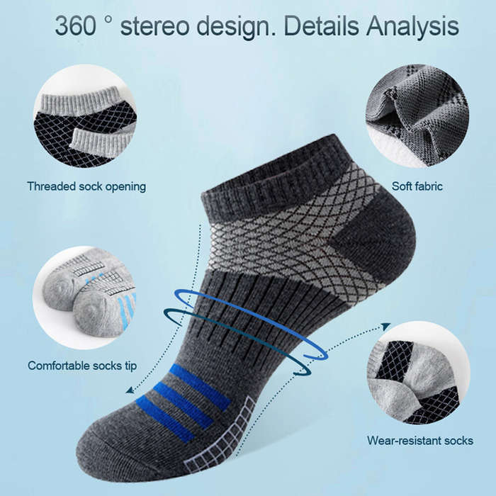 White - 5 Pairs Low Cut Men Socks Breathable Sports Socks Cotton Blend Mens Ankle Socks Anti Odor &